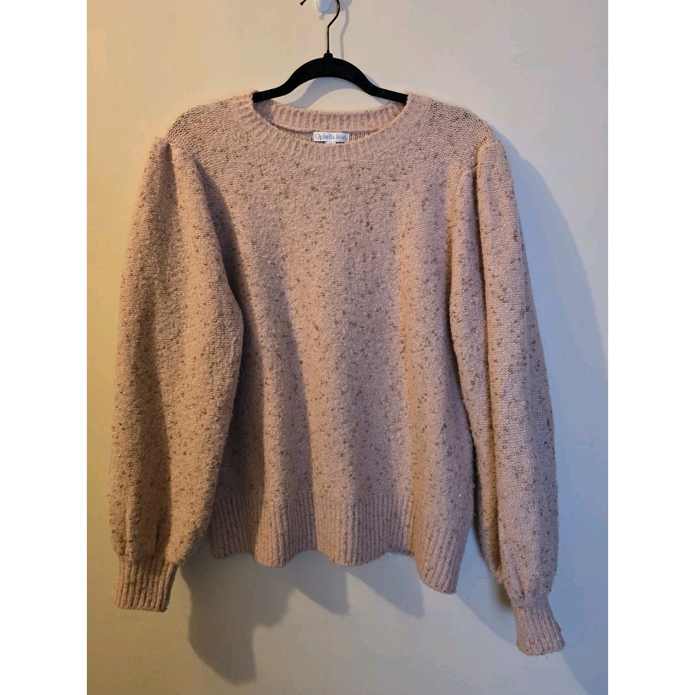 Ophelia Roe Sweater Womens Size XL Light Pink With Gold Flecks Oversized Cottage